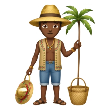 Gars Créole réunionnais ti jean chapeau paille savate  au pieds  sticker