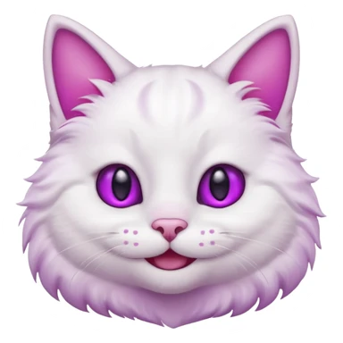 White cat happy smiling with teeth showing, light pink inner ears, magenta purple eyes, looks like discord's :smiley_cat: emoji, male looking sticker