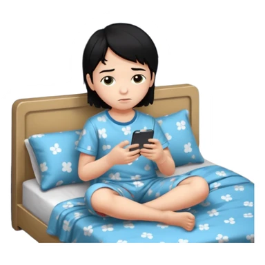 un niño de entre 3 - 10 años jugando con su celular, cansado en una habitacion apagada, el niño tiene piel blanca y cabello negro

 sticker