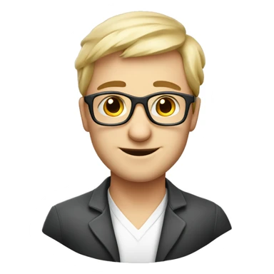 programmer surounded by tehnoloy. white skin, european, glasses, smiling and elegant sticker