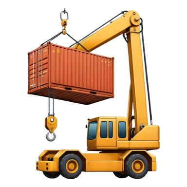 Container being lifted by a large machine, import. sticker