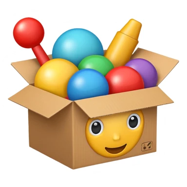 cardboard box with toys sticker