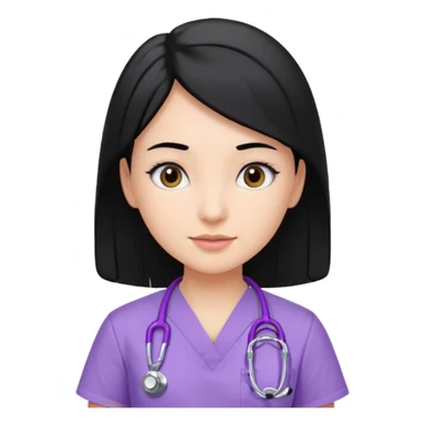A girl with side parted black hair in lilac scrubs and black stethoscope  sticker