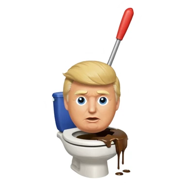 a donald trump shaped toilet brush with shit stains sticker
