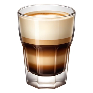Small 4.5 ounce Gibraltar glass with cortado espresso drink, smooth gradient from light brown on top to darker at bottom, no white froth, just smooth milk and espresso integration sticker