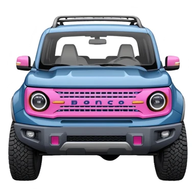 grey blue Ford bronco sport with a pink grill guard sticker