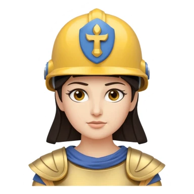 Athena the Greek goddess, dark haired, facing camera, in emoji style important deity in Greek mythology, daughter of Zeus, Strategic warfare Wisdom and intellect Craft, engineering, building, navigation Justice good governance Protection of cities embodys rational, disciplined intelligence  sticker