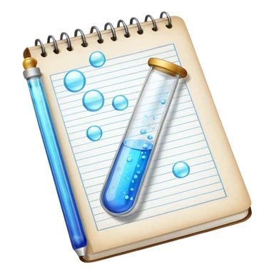test tube with bubbles next to a notebook sticker