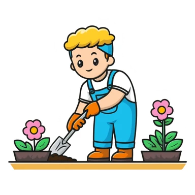 young white male gardener planting flowers sticker