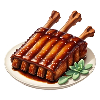 cinematic-realistic-barbeque-ribs-dish-emoji,-depicted-as-succulent,-slow-cooked-ribs-with-a-sticky-smoky-glaze-rendered-with-rich-textures-and-dynamic,-appetizing-lighting. baby back spare ribs sticker