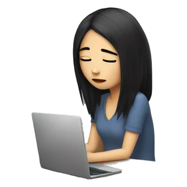 A bright girl with black hair, an IT girl at the computer is tired and wants to sleep sticker