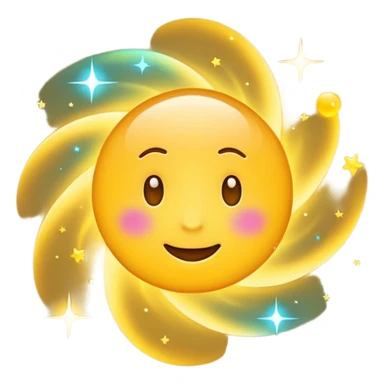 cute round emoji, simple flat vector style, minimal details, glowing aura effect, colorful sparkles and light trail swirling around, transformation effect, magical appearance, high quality, white background

 sticker