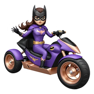 Hot full size real size-appearance electric road racing sexy BatGirl’s feminine midnight-colored tight outfit sixty’s tv show serious dark stealthy sporty safe plush deluxe off-road pursuit cruiser car rose gold accents (black hair,reclined and relaxed torso and shoulders seating position) go kart  sticker