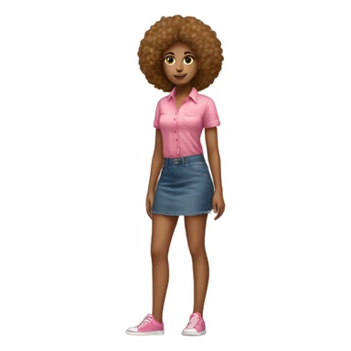 Tan girl with Afro posing full body jean skirt pink shirt sticker