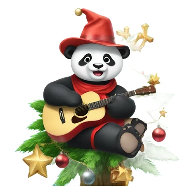 Panda wearing cowboy boots with a Christmas hat on, while sitting in a Christmas tree, holding a cracker, under the sea sticker