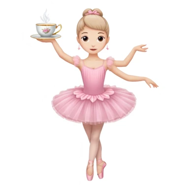 a ballerina with a teacup for a head. She is wearing a classic pink tutu and ballet slippers sticker