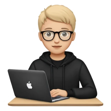 un estudiante con lentes y su laptop Y ROPA NEGRA sticker