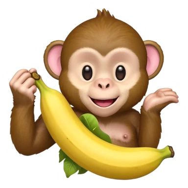 A light pink emoji monkey holding a banana sticker