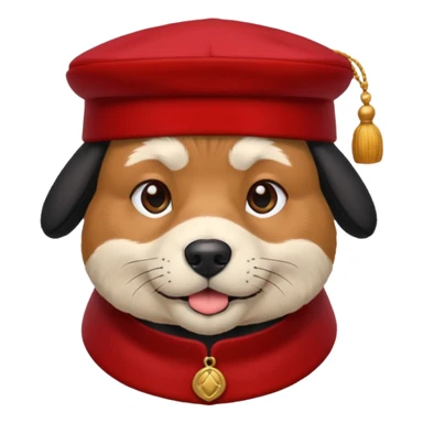 black suited old dog with red fes hat sticker