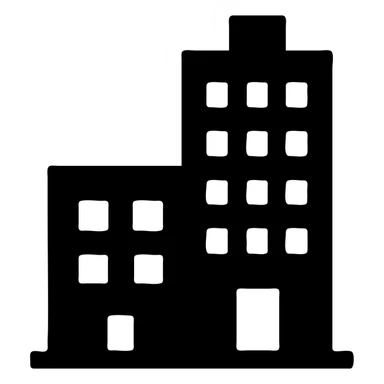 City architecture building icon, black filled, urban theme, outline style sticker