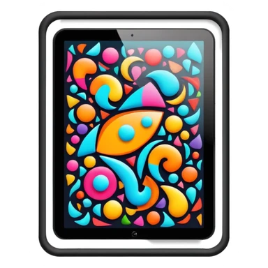 framed digital tablet artwork with abstract vector shapes inside sticker