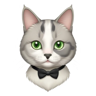 Gray and white  tuxedo cat medium hair with a a black nose and green eyes sticker