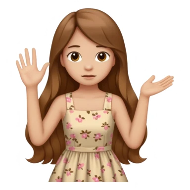 fake costumer loyalty, girl that doesn't care, she is like whatever, brown long hair, cute dres and her hand showing like i dont care whateve sticker
