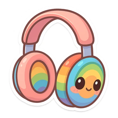 cute and exaggerated chibi sticker-style rainbow headphones sticker