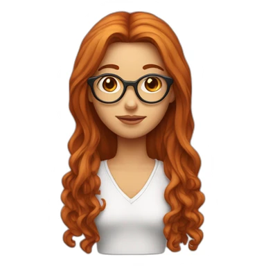 Fille aux cheveux longs roux frisés avec des lunettes et un pendentif jesus sticker