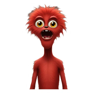 Red furry alien looking shocked sticker