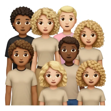 group of people  together ; men and women with brown, blonde, black hair- short hair, long hair and curly hairr wearing beige shirts aesthetic no collar, brown people, white people, black people sticker