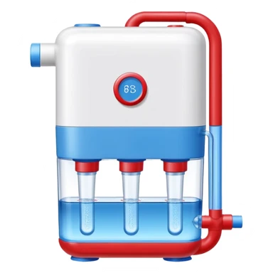 “Flat icon of a dual-temperature water purifier with red and blue nozzles, modern white body, clean vector style” sticker