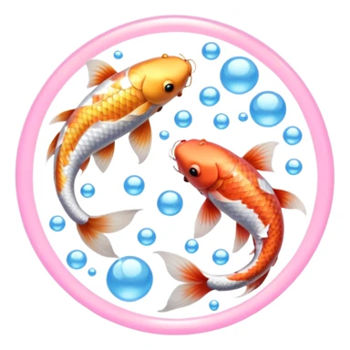 Pisces Two realistic light pink the other gold koi fish swimming in circle ying yang cloudy dreamy bubbles dreamy bubbles circle ying yang cloudy dreamy bubbles sticker