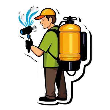 Man spraying backpack sprayer for bugs sticker