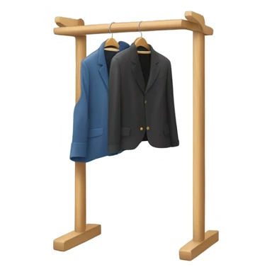 Design an emoji-style icon of an open wardrobe with clothes hanging inside. Include details like a wooden frame, hangers, and only black or white different clothing items such as shirts or any other clothing . Use a clean and minimalistic design. sticker