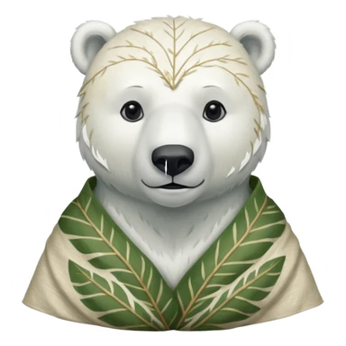 a polar bear wearing ancient leaf cloth, half body, icon sticker