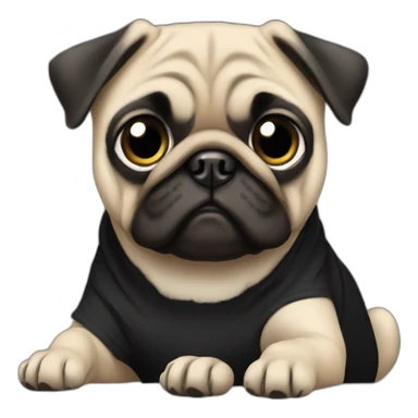 pug wearing a black t-shirt sticker