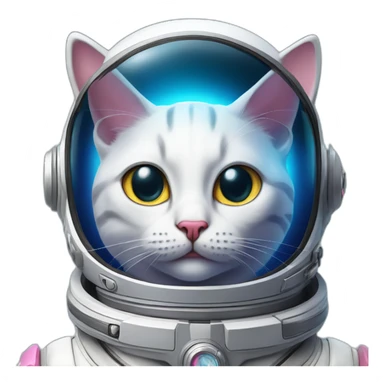 cat left eye is blue and right eye is pink wearing a space suit smoking a cigar with a grin sticker