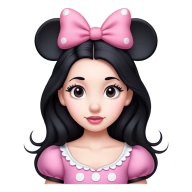 Minnie Mouse long black hair and pink Minnie Mouse ears sticker