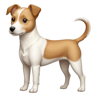 a full body facing front on of a buff white beagle cross jack russell terrier looking dog the size of a kelpie with light brown long ears resting on its face and a light brown patch above one eye and a large snout. the rest of the dog is completely white.  sticker