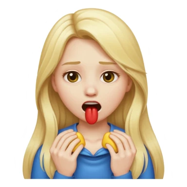Blonde emoji girl but with long hair and it looks like she’s choking herself sticker