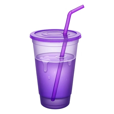 styrofoam cup with purple liquid and a straw sticker