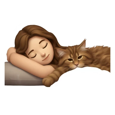 Brown-haired girl sleeping with her brown maine coon cat  sticker