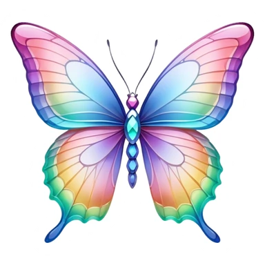 Pastel rainbow-gradient iridescent glass crystal butterfly sticker
