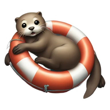 Otter lying on its back with a big belly and tired on a boat rescue buoy in the middle of the sea sticker
