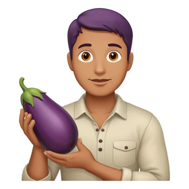 man holding a egg plant sticker