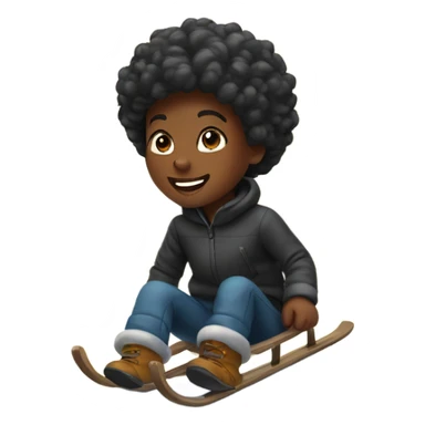 Little black kids sledding in snow on hill sticker