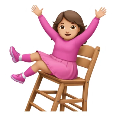 Little Girl fat but not too fat standing but falling off of a chair half in the air chair with pink clothes on standing on chair but fell off sticker