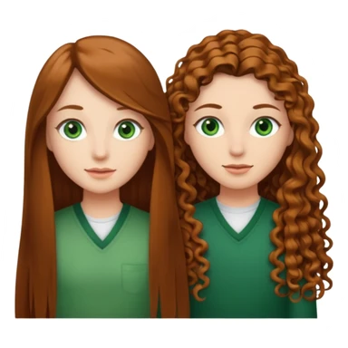 Two besties: 1: long ironed straight hair, green eyes 2: long curly brown hair, brown eyes sticker