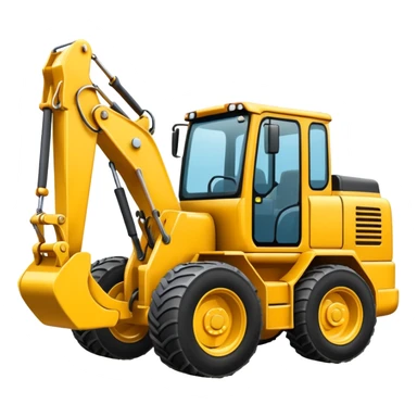 a digger construction vehicle, three-quarters view, simple, bold, suitable for an emoji sticker